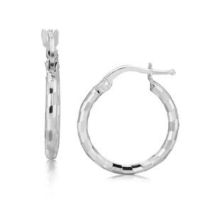 Sterling Silver Rhodium Plated Diamond Cut Small Hoop Earrings (15mm) -